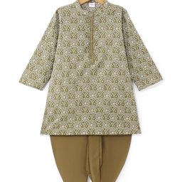 Babyhug 100% Cotton Woven Full Sleeves Bandhani Printed Kurta Dhoti Set -Green-image-61