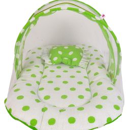 Babytoons Baby Bed with Mosquito Net & Neck Pillow, Baby Gadda Set for New Born, Baby Gadda, Baby Sleeping Bed (Green, 0-12 Months)-11