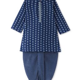 Babyhug Cotton Woven Cambric Full Sleeves Kurta Dhoti Set With Floral Print  - Indigo-image-52
