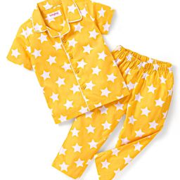 Babyhug Cotton Half Sleeves Night Suit With Stars Print - Yellow-image-56