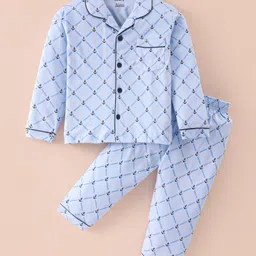 Smarty Boys 100% Cotton Knit Full Sleeves Night Suit With Anchors Print - Mariner Blue-picture-16