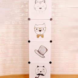 TOYPENTER Collapsible Kids Clothing Wardrobe |Cute Prince & Castle Print/Portable Waterproof Multipurpose Storage Rack/Adjustable Almirah for Babies/Girls/Boys (White Cat, 4 Cube)-picture-19