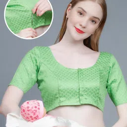 Dummy Shape Cotton Half Sleeves Floral Foil Printed Maternity Blouse With Nursing Access - Light Green-picture-17