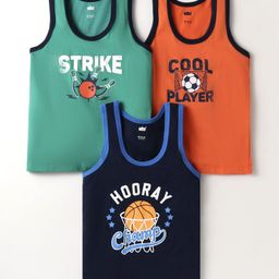 Simply Sinker Knit Sleeveless Vests with Text Print Pack of 3 - Teal Blue Orange & Navy Blue-26