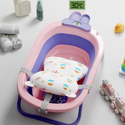 Lifelong Cuppy Foaldable Baby Bathtub With Padded Cusion And Thermometer - Pink & Purple-image-21