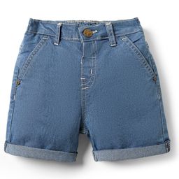 Babyhug Mid Thigh Denim Washed Shorts With Stretch - Blue-image-34