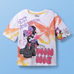 Pine Kids Disney Single Jersey Knit Half Drop Shoulder Sleeves Oversized T-Shirt with Front & Back Minnie & Friends Graphics - White-image-45