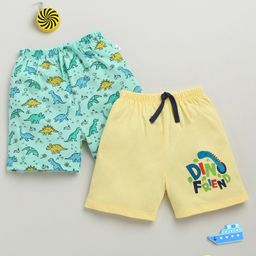 BUMZEE Cotton Knit Above Knee Length Dinosaur Printed Shorts Pack of 2 - Mint Green & Yellow-image-62