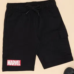 Pantaloons Junior Cotton Marvel Featuring Typography Printed Shorts - Black-picture-4