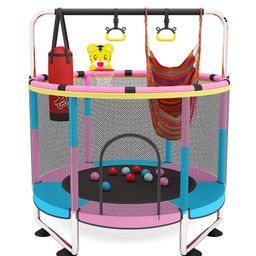 StarAndDaisy 1.4 Meter Kids Trampoline with Safety Enclosure Net,Indoor & Outdoor Trampoline for Kids, Mini Round Bounce Jumper, Pink-28