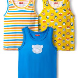 Babyhug 100% Cotton Single Jersey Knit Sleeveless Vest with Animal Print & Stripe Design Pack of 3 - Yellow & Blue-image-69
