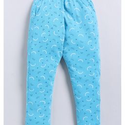 Parrot Crow Cotton Knit Abstract Printed Pajama - Teal Blue-image-59