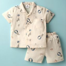 Mini Taurus Cotton Woven Half Sleeves Co-ords Shorts Set with Panda Print - Navy Blue-image-73