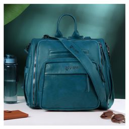 VISMIINTREND Diaper Backpack Bags for Women & Baby Solid Vegan Leather Multi- Compartment Maternity Backpack Travel, Hospital Visit Baby Diaper Bags with Detachable Strap, Trolley Sleeve - Teal Blue-image-63