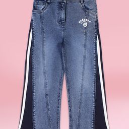 Cutecumber Denim Woven Text Printed With Side Tape Jeans - Blue-picture-9