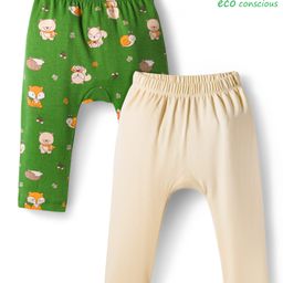 Babyoye 100% Cotton Interlock Knit Full Length Diaper Leggings With Eco Jiva Finish & Animal Print Pack Of 2 - Green & White-picture-5