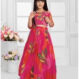 Betty By Tiny Kingdom Satin Woven Leaves Embroidered Beads Embellished Lehenga Choli With Three Fourth Sleeves Shrug Set - Pink-picture-16