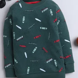 BABY NATION Knitted Knit Full Sleeves Skate Board Printed Light Winter Sweatshirt - Dark Green-picture-20