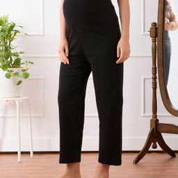 Bella Mama Cotton Lycra Knit Full Length Solid Maternity High Coverage Pant - Black image 4