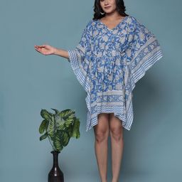 Bohekant Floral Printed Cotton Kimono Sleeve Kaftan Dress-picture-53