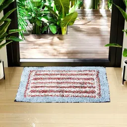 Kuber Industries Blue & White Striped Rectangular Stain Resistant Dust Trapper Doormat-36