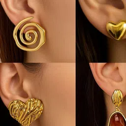 ISHTAARA Set Of 4 Stainless Steel Gold Plated Earrings-picture-18