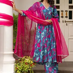 Moda Rapido Floral Printed V-Neck Empire Anarkali Kurta With Trouser And Dupatta-picture-57