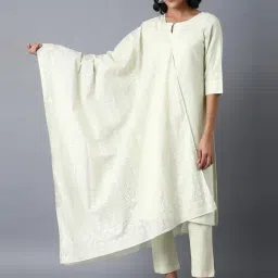 W Mint Green Cotton Printed Dupatta-9