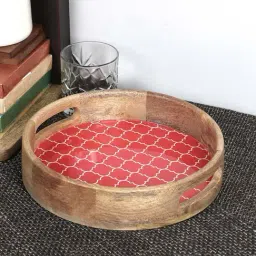 VarEesha Moroccan Mango Wood 10 Inch Circular Tray - Set of 1-86