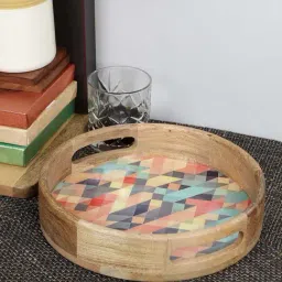 VarEesha Mosaic Mango Wood 10 Inch Circular Tray - Set of 1-87