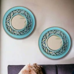 Art Street Blue Plastic Vintage Lepanto Round Wall Mirror - Set of 2-29