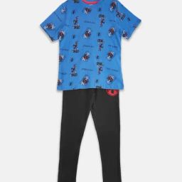 Pantaloons Junior Royal Blue & Black Printed T-Shirt with Pants-picture-46