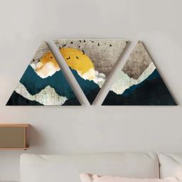 Art Street Blue Mountain View Triangle Stretched Canvas Painting - Set of 3-85