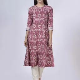 Saffron Threads Pink Cotton Printed A-Line Kurta image 1