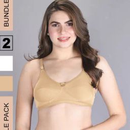 Lux Venus Tan & White Full Coverage Non-Wired Bra With Adjustable Strap - Pack of 2-picture-15