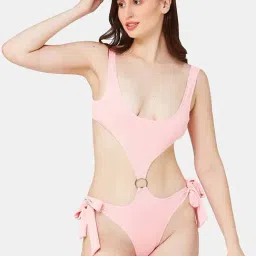Secrets By ZeroKaata Pink Plain Swim Bodysuit-image-33