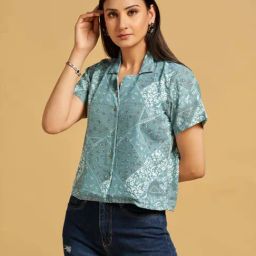 House of Mira Sky Blue Printed Shirt-image-33