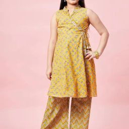 StyloBug Girls Multi Cotton Printed Kurti Set-image-63