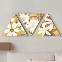 Art Street White Sunflower Triangle Stretched Canvas Painting - Set of 3-image-22