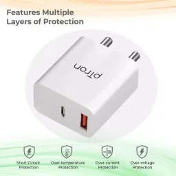 pTron Volta FC15 20W Dual Port Type-C PD & USB Fast Charger Adapter (White) image 5