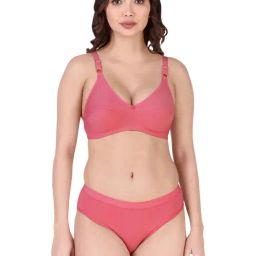 AROUSY Pink Cotton Bra Panty Set-image-20