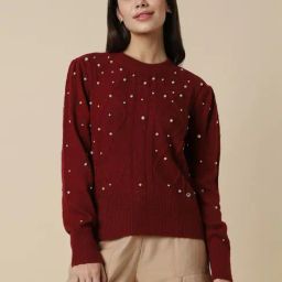 Allen Solly Maroon Embellished Sweater-picture-25