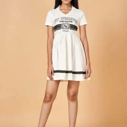 People by Pantaloons White Cotton Printed A-Line Dress-image-99