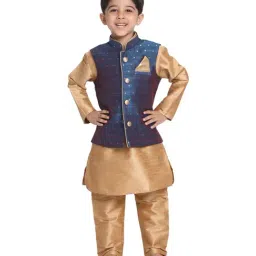 VASTRAMAY Kids Rose Gold & Persian Blue Self Pattern Kurta Set-image-68