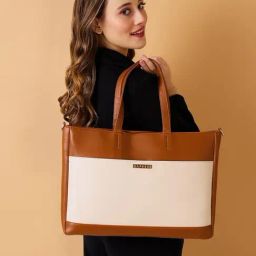 Caprese Ryma Beige & Brown Laptop Bag-24
