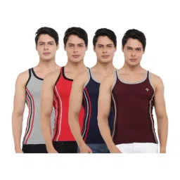 Dollar Bigboss Assorted Color Cotton Regular Fit Striped Gym Vests (Pack Of 4)-image-77