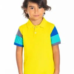 Cherry Crumble By Nitt Hyman Kids Yellow Color Block Pattern Polo T-Shirt-image-57