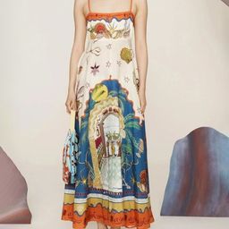 LULU & SKY Tropical Printed Shoulder Straps Linen Empire Maxi Dress-picture-16