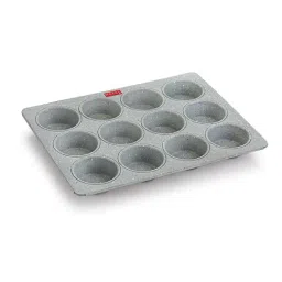 HAZEL 'Microwave Safe' Grey Aluminium Non-Stick 12-In-1 Cup Cake Muffin Mould-22