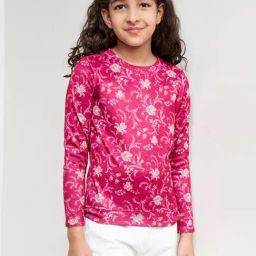 Global Desi Girl Kids Pink Floral Print Full Sleeves Top-image-84